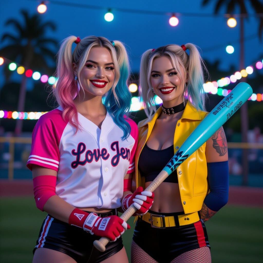 Harley Quinn and Black Canary in Neon Tropical Park