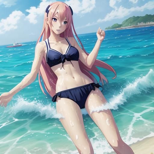 Anime Girl Swimming on Beach in Manga Style