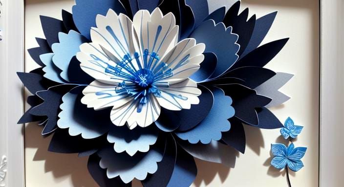 3D Blue and White Hibiscus Shadowbox Triptych