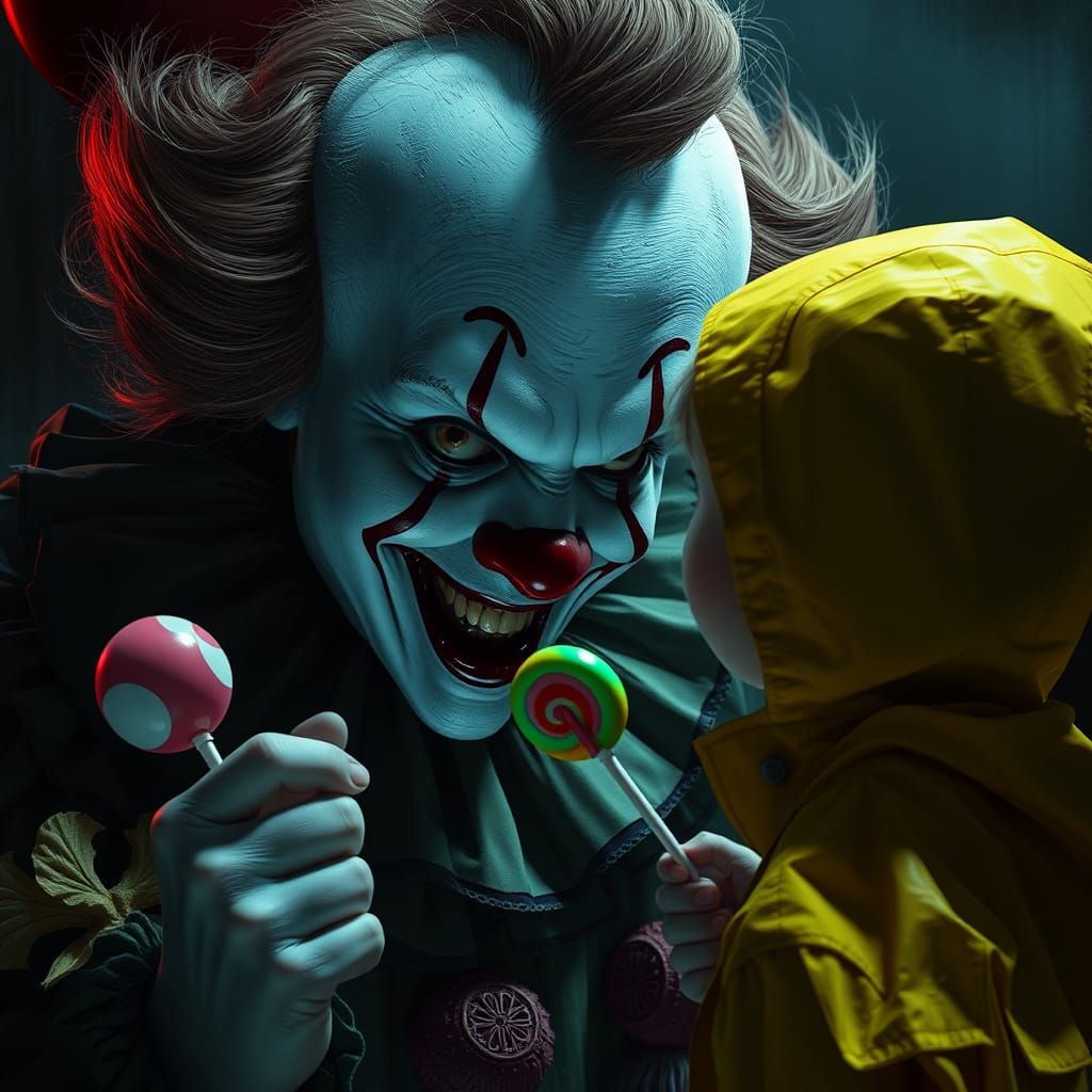 Pennywise's Lollipop Surprise: A Gothic Digital Art Piece