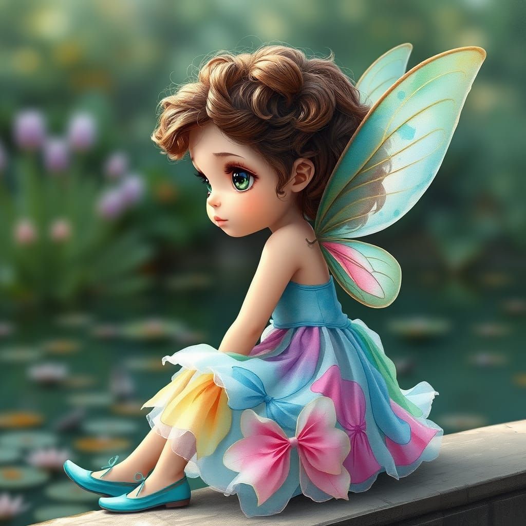 Melancholic Fairy Portrait with Pastel Dress