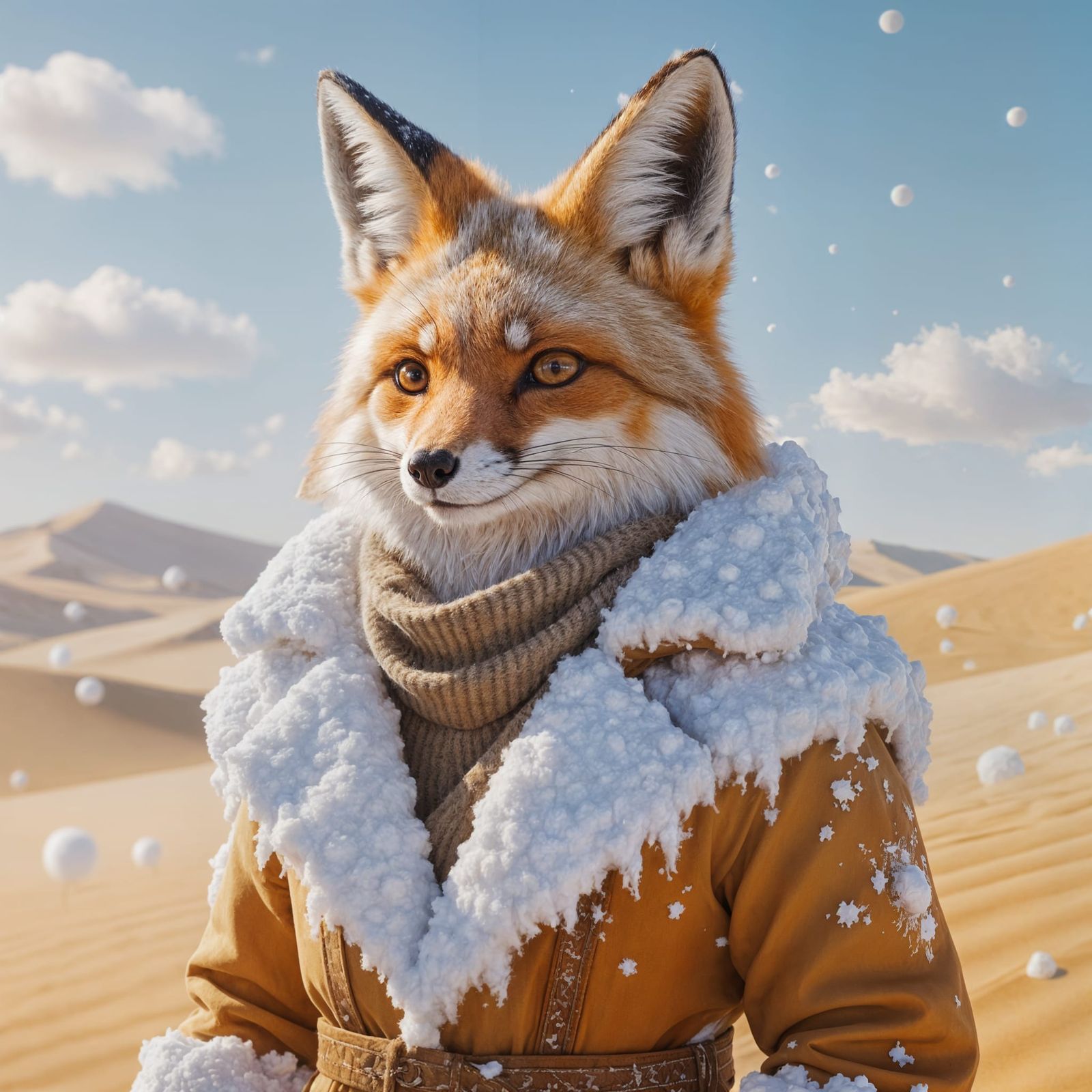 Desert Fox in Snow Coat: 3D Anime Art