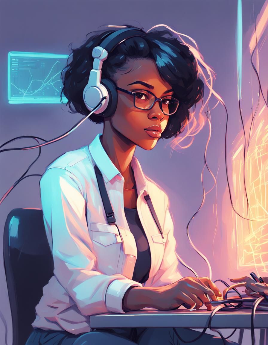 Black Female Electrical Engineer Cartoon Concept Art