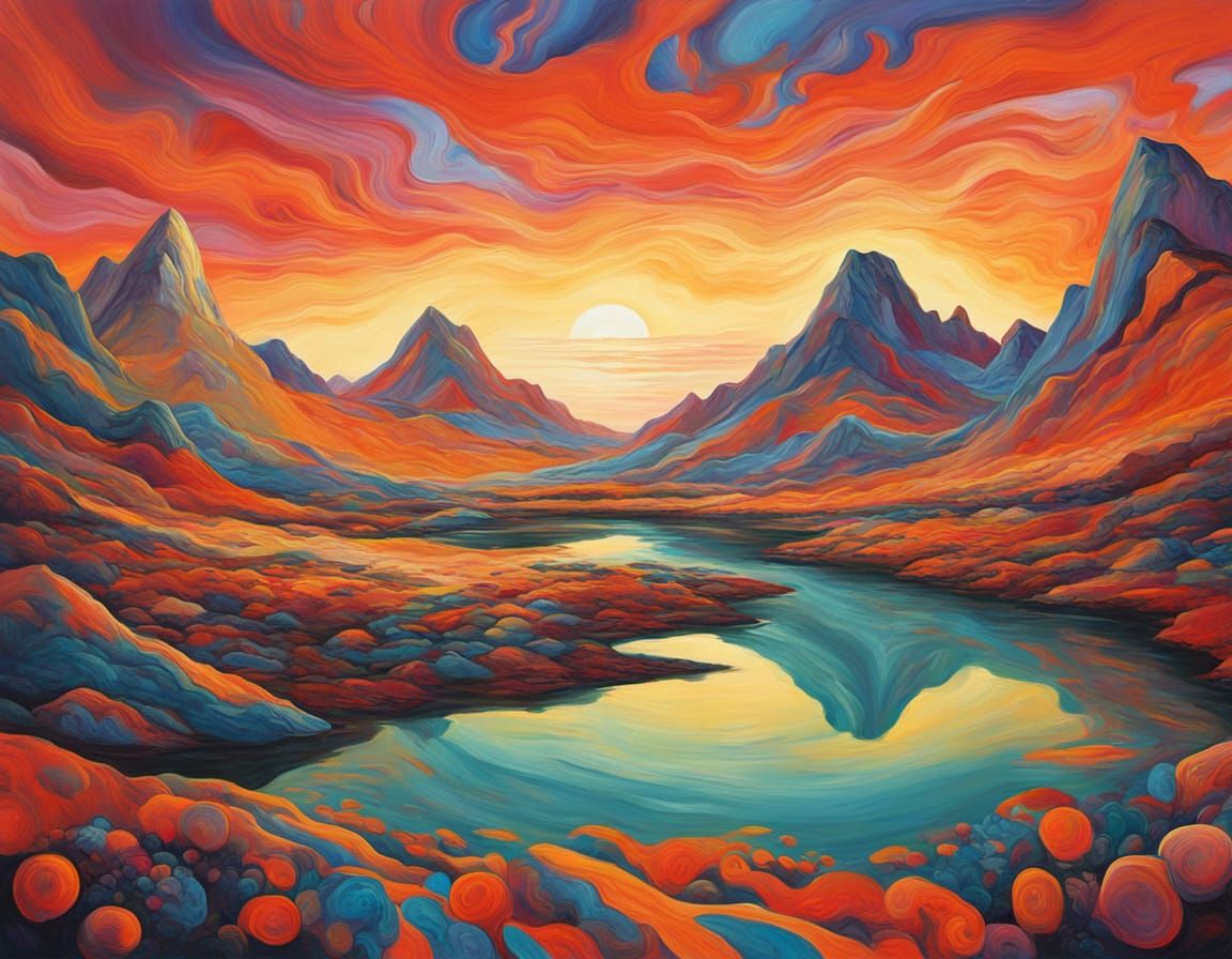 Psychedelic Jasper Sunset in Surreal Abstract Style