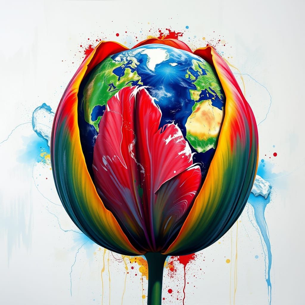 Globe as Vibrant Tulip in Splendid Street Art Style