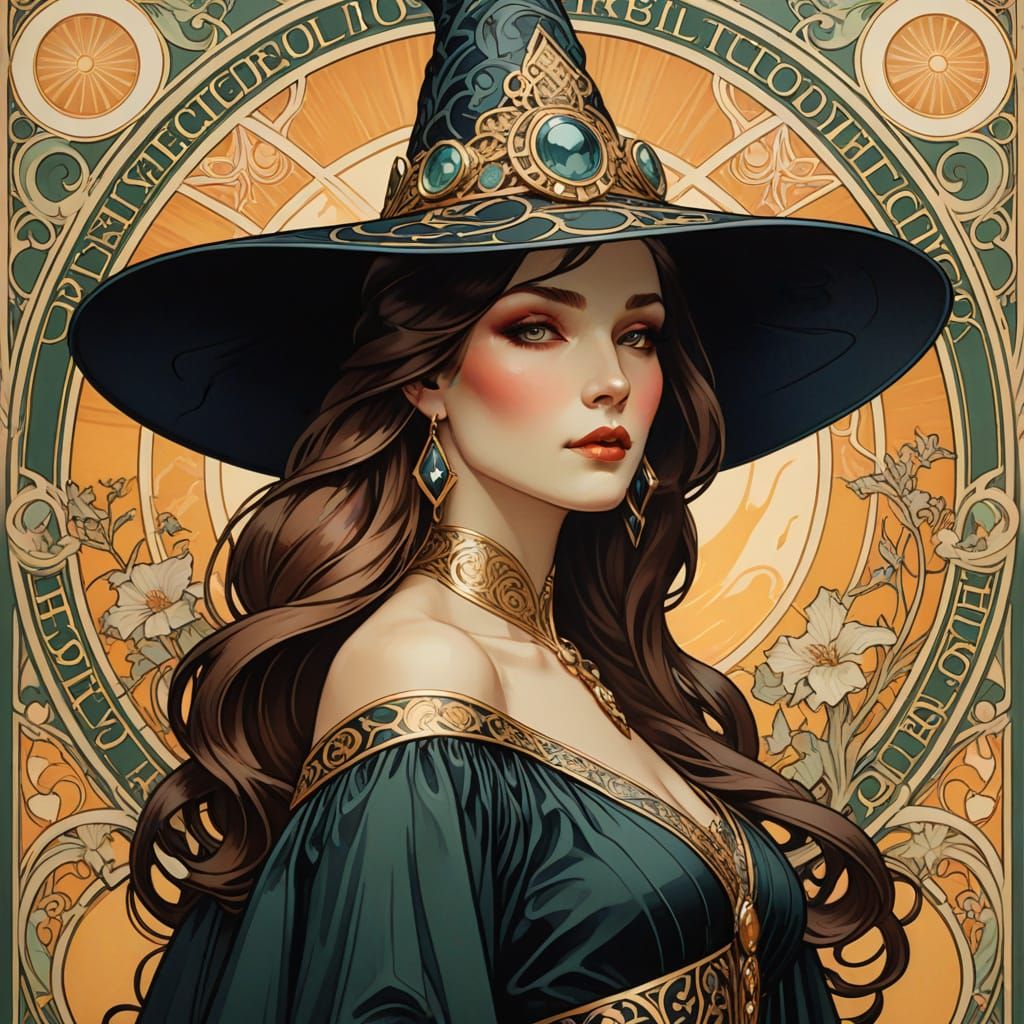 Art Nouveau Witch Hat Poster