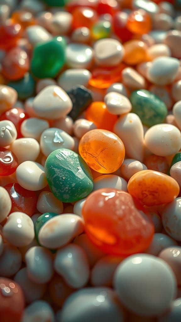 Macro 3D Photograph of Vibrant Polished Stones in Cinematic...