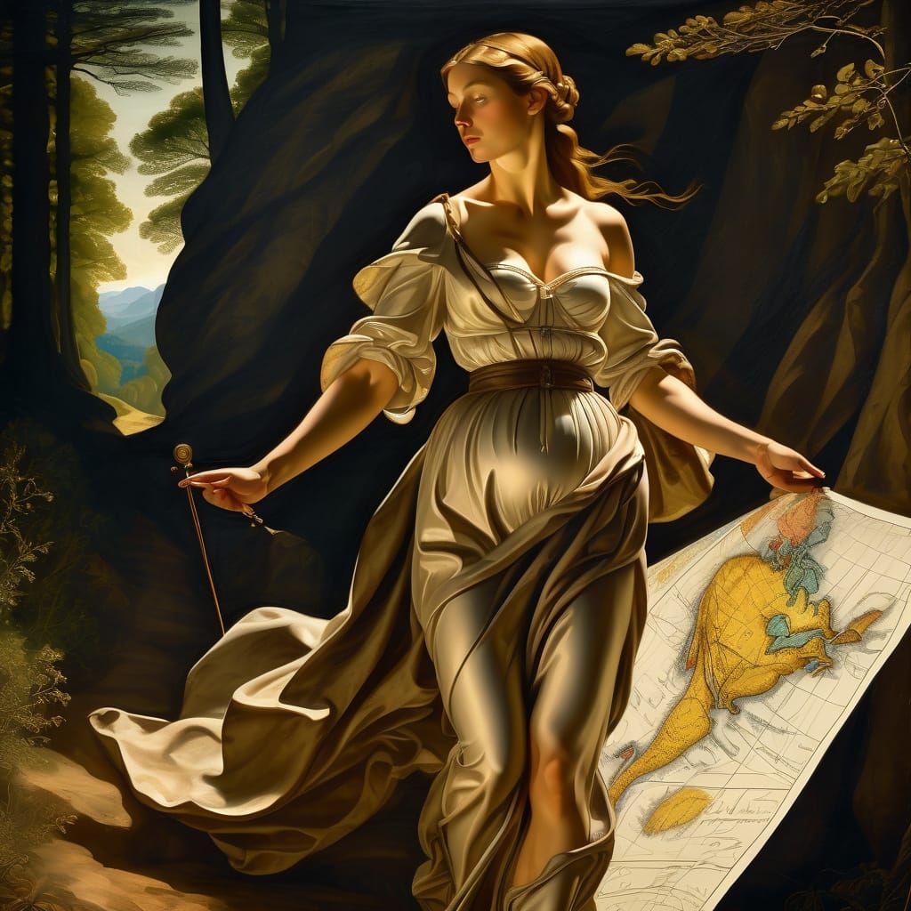 Renaissance Woman Navigates National Park in Mannerist Style