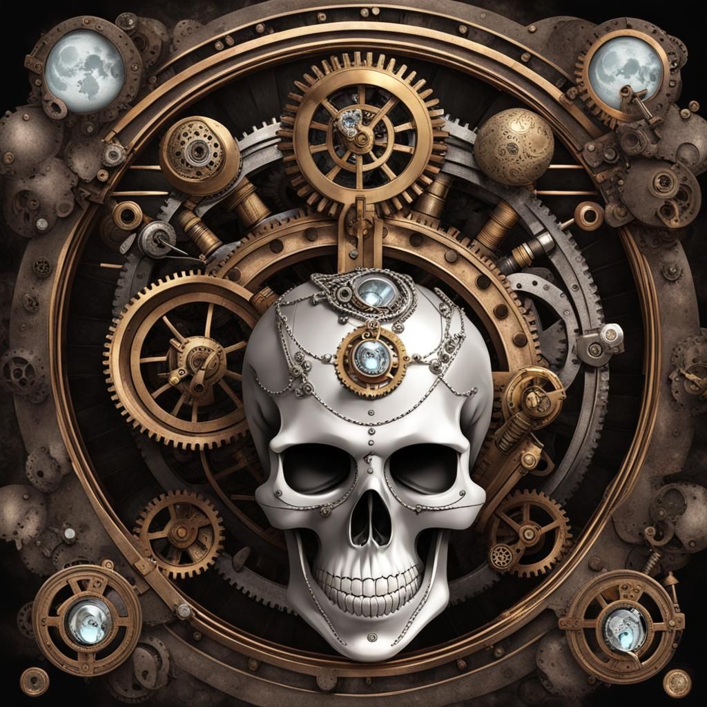 Diamond Skull Moon Steampunk Engine Fusion