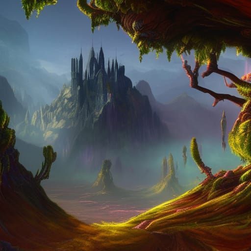 Fantastical Legend: Detailed Matte Painting in Deep Color