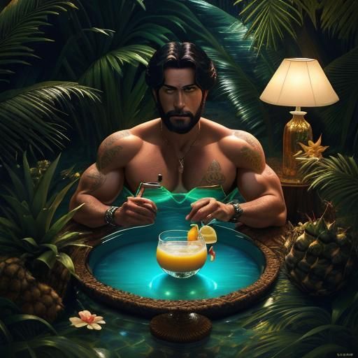 Hercules in Paradise: A Hyperrealistic Art Deco Scene