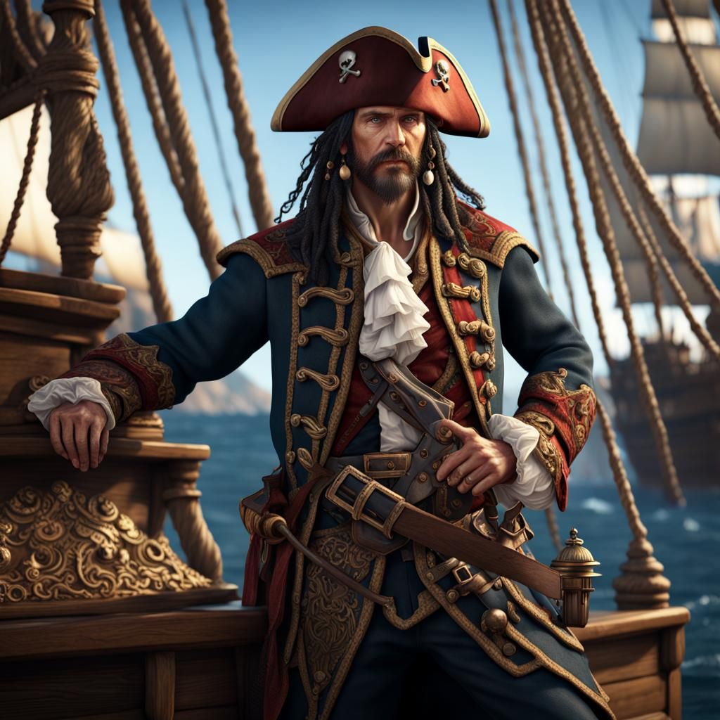 Hyperrealistic Scottish Pirate with Treasure