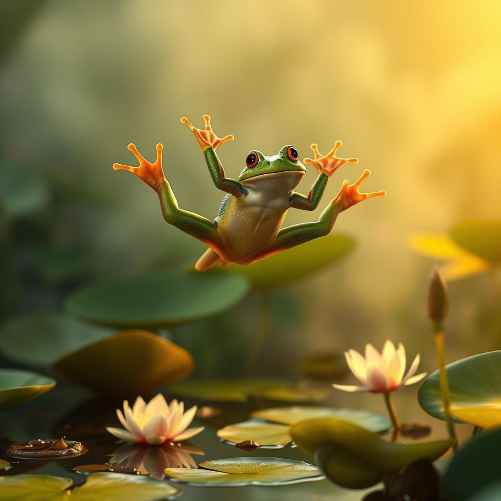 Energetic Frog Leap in Dreamlike Environment