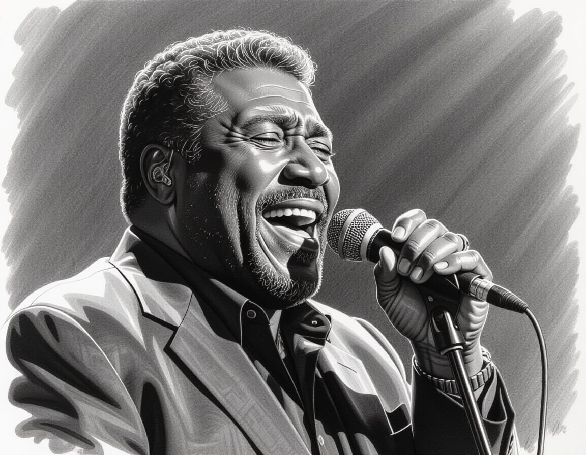 Ultrarealistic Charcoal Drawing of a Man Singing