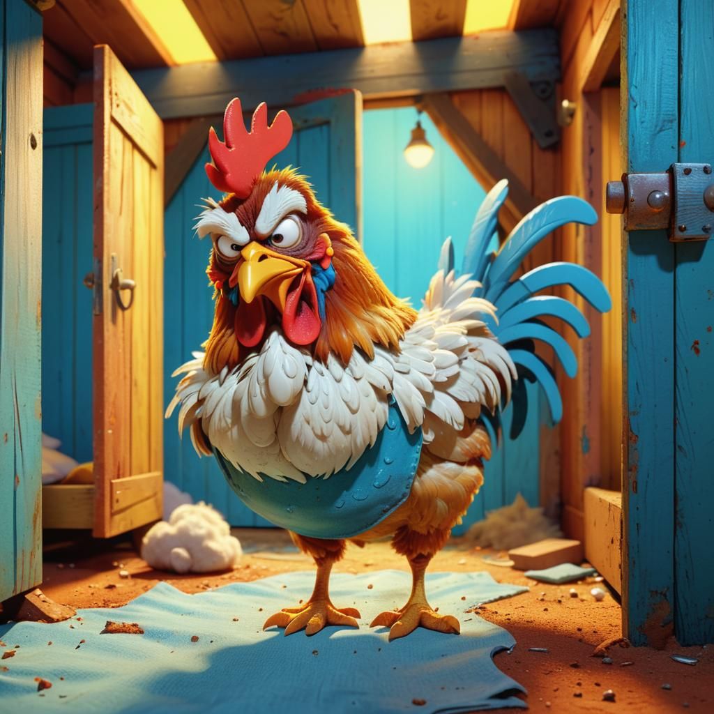 Grumpy Chicken's Declaration: A 3D Animated Scene