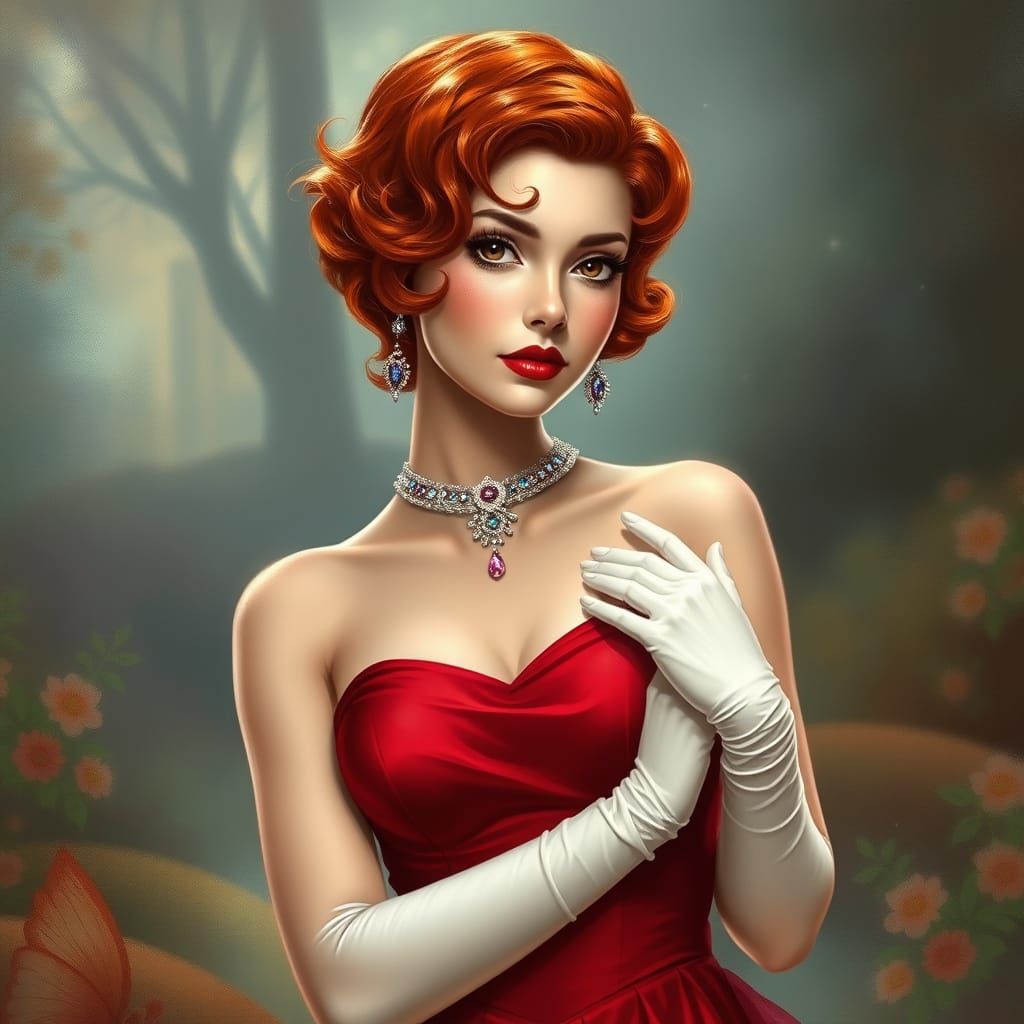 Glamorous Ethereal Fantasy Beauty in Red