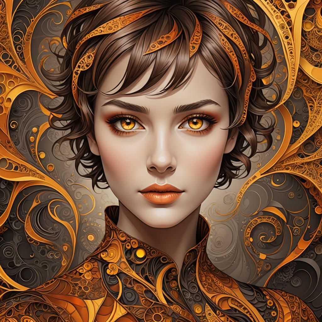 Woman with Yellow Eyes in Abstract Fractal Art