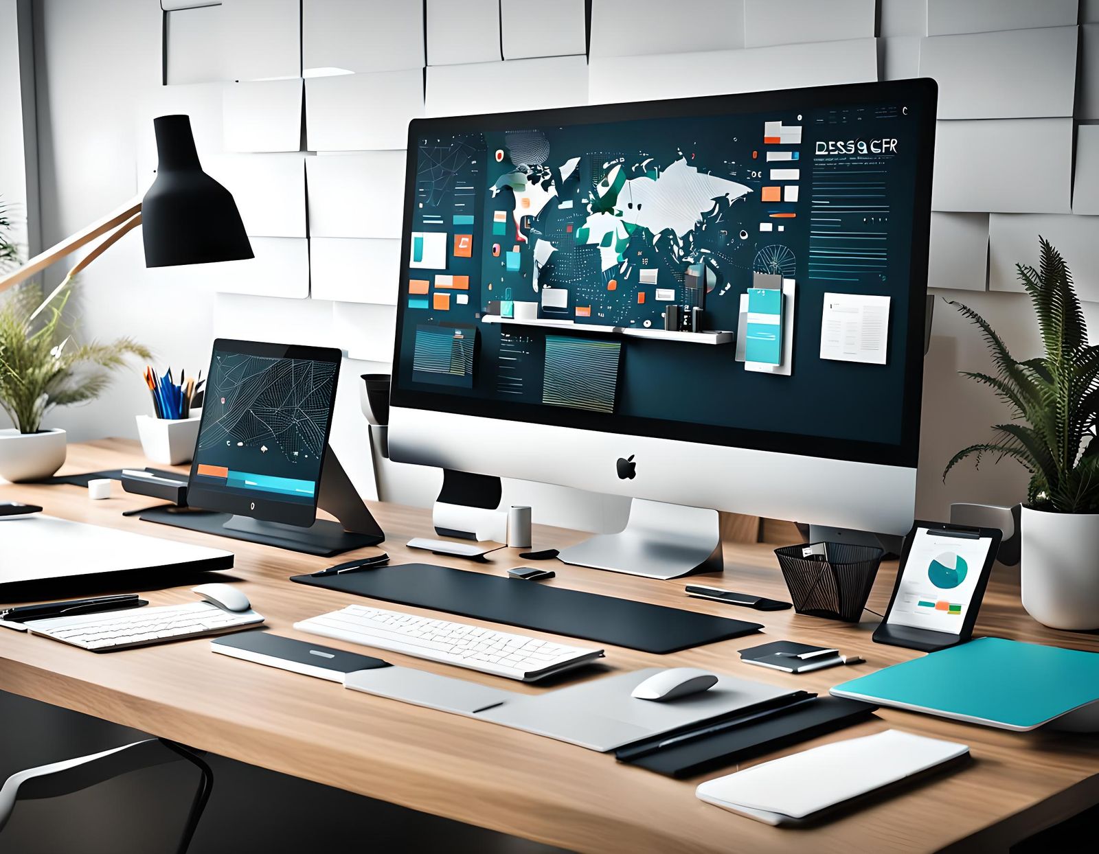 Web Designer's Desk with Intricate Website Designs