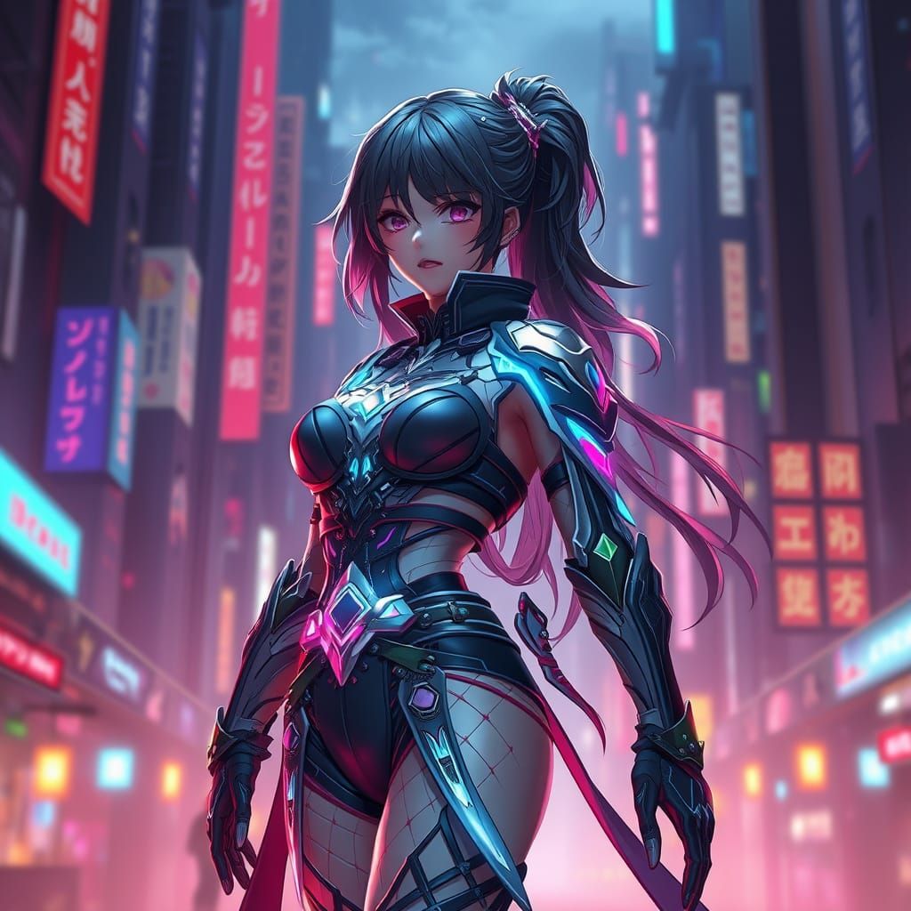 Ethereal Cityscape Heroine in 3D Anime Style