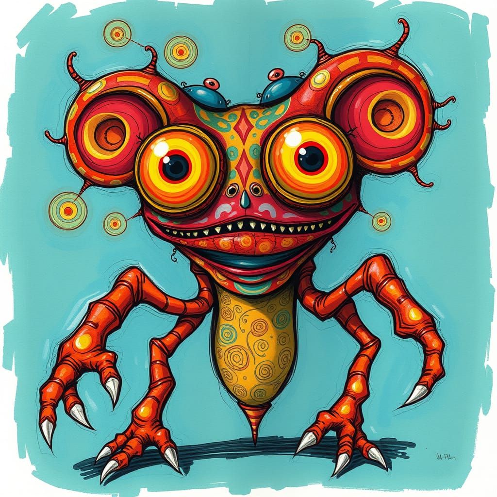 Vibrant Surrealist Creature with Mismatched Limbs