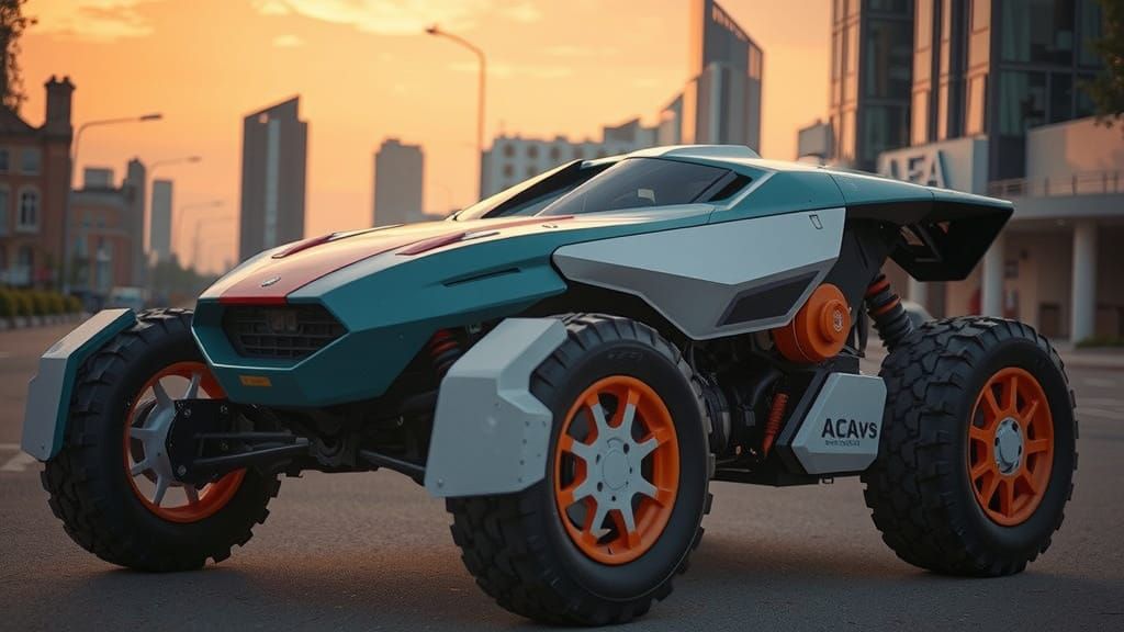 Cyberpunk Buggy in Futuristic Cityscape