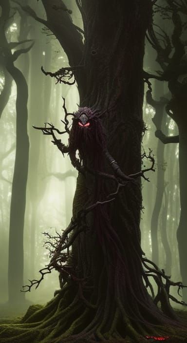 Sinister Tree Creature in Dark Fantasy Concept Art