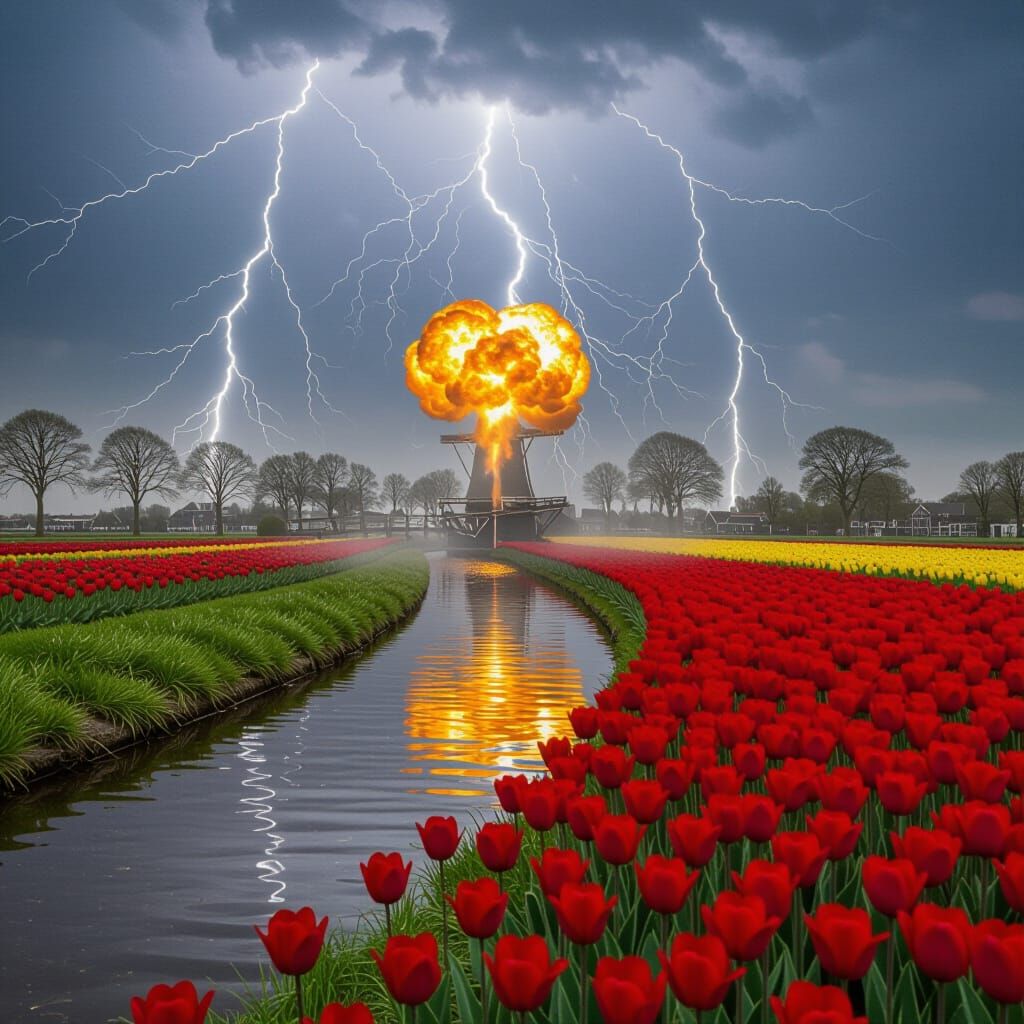 Dutch Canal Engulfed in Swirling Storm