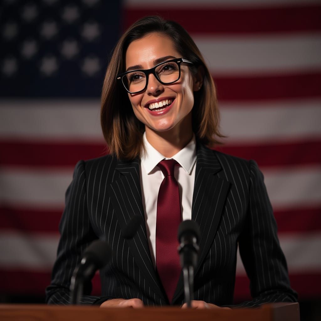 Confident Woman Delivers Presidential Campaign Speech