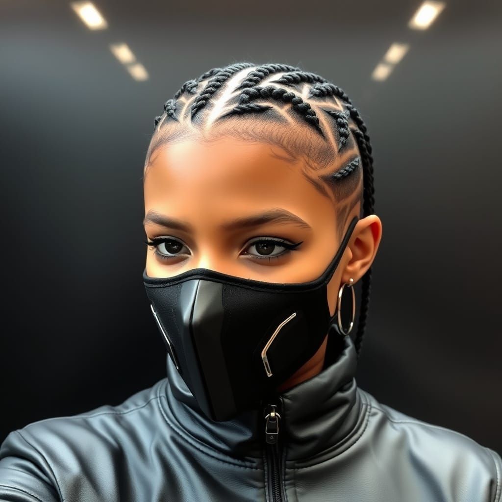 Girl with Mask in Cyberpunk Industrial Style