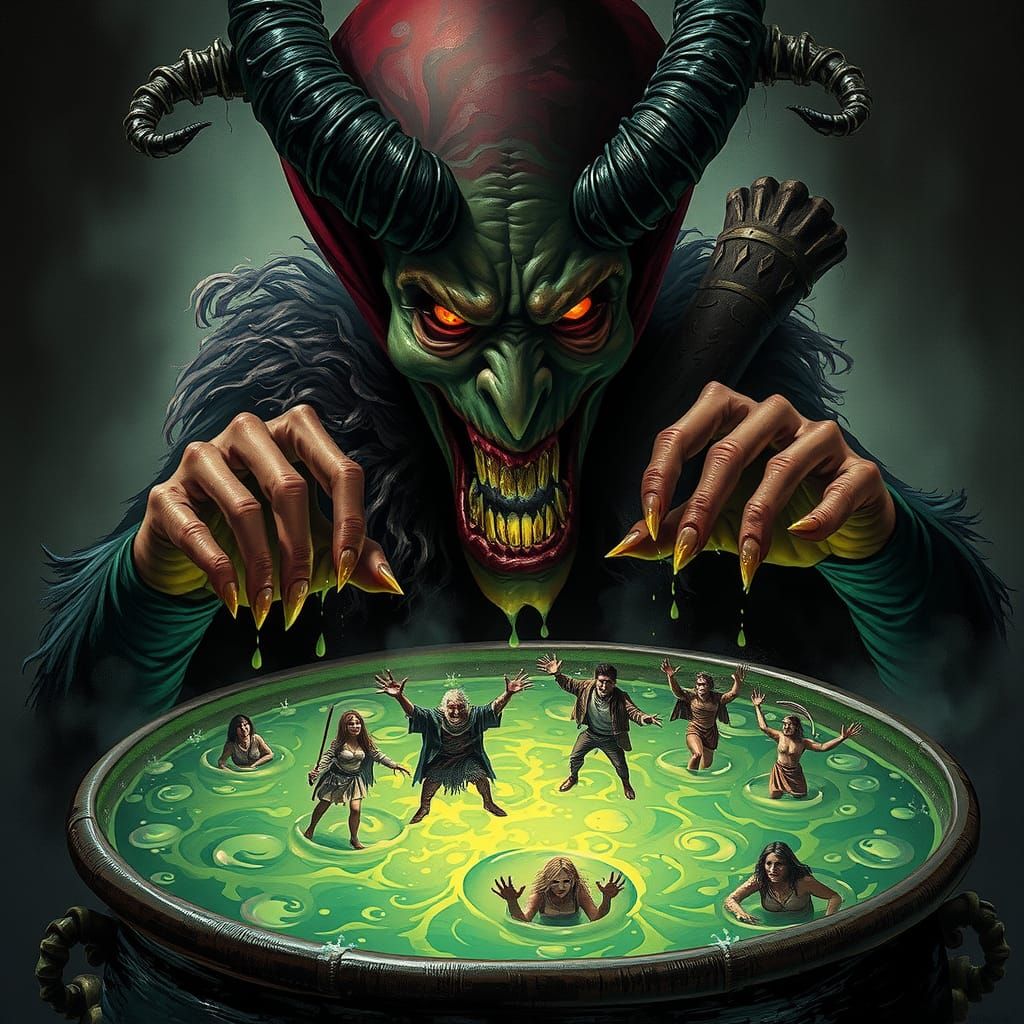 Malevolent Witch Brewing a Potion of Terror