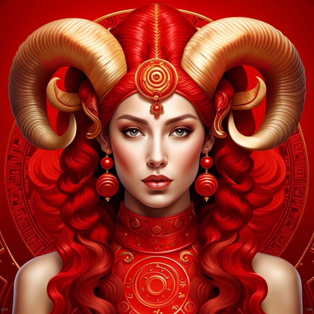 Zodiac Sign Aries as Beautiful Woman: Hyperrealistic Art