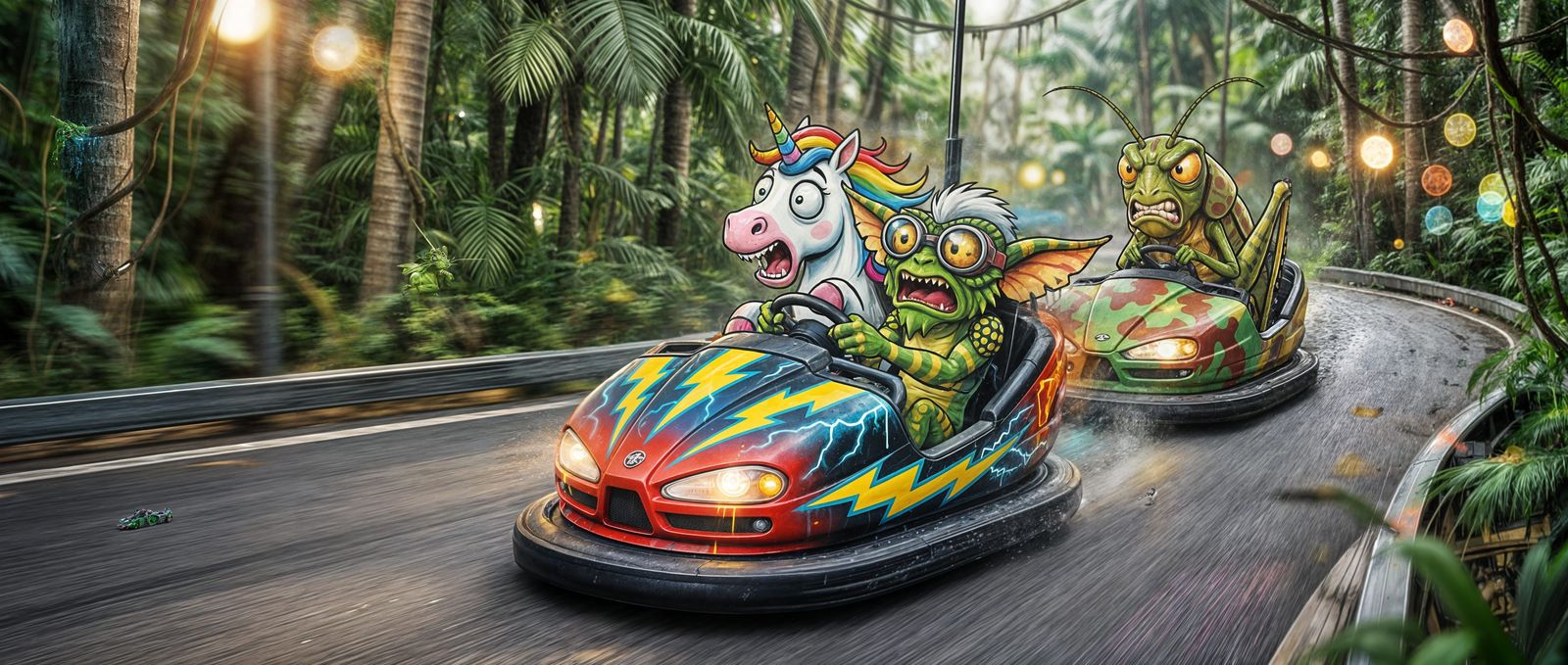 Lightning Bumpercar Chase with Unicorn and Gremlin