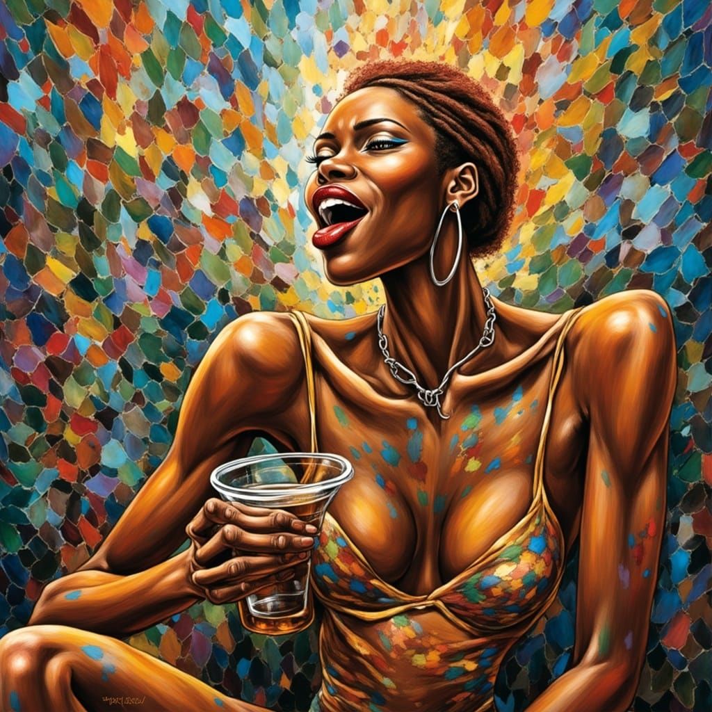 Beautiful Black Woman in Modernist Acrylic Illustration