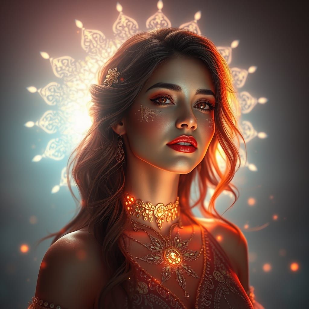 Ethereal Woman in Majestic Art Nouveau Scene