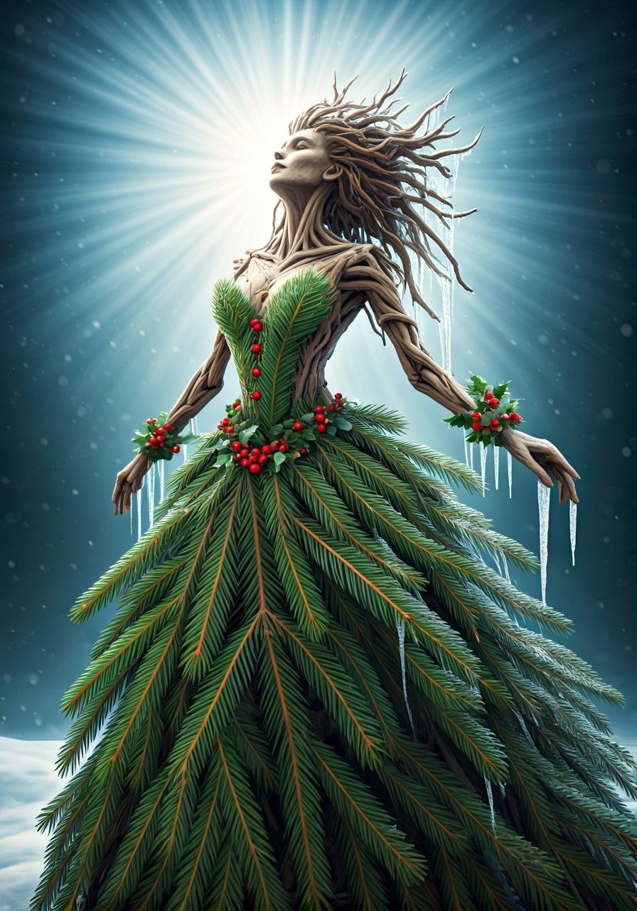 Photorealistic Dryad Sculpture in Winter Sunbeam