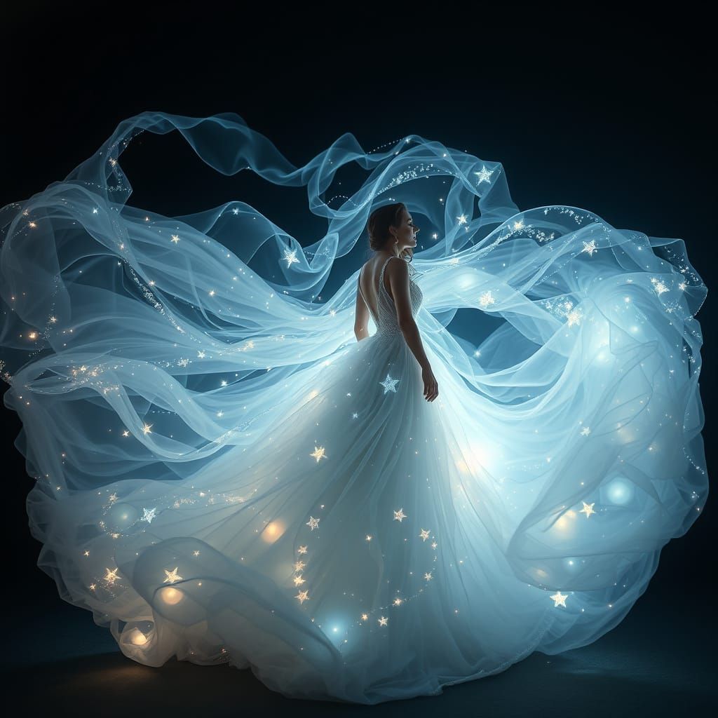 Ethereal Moonlight Gown with Twinkling Stars