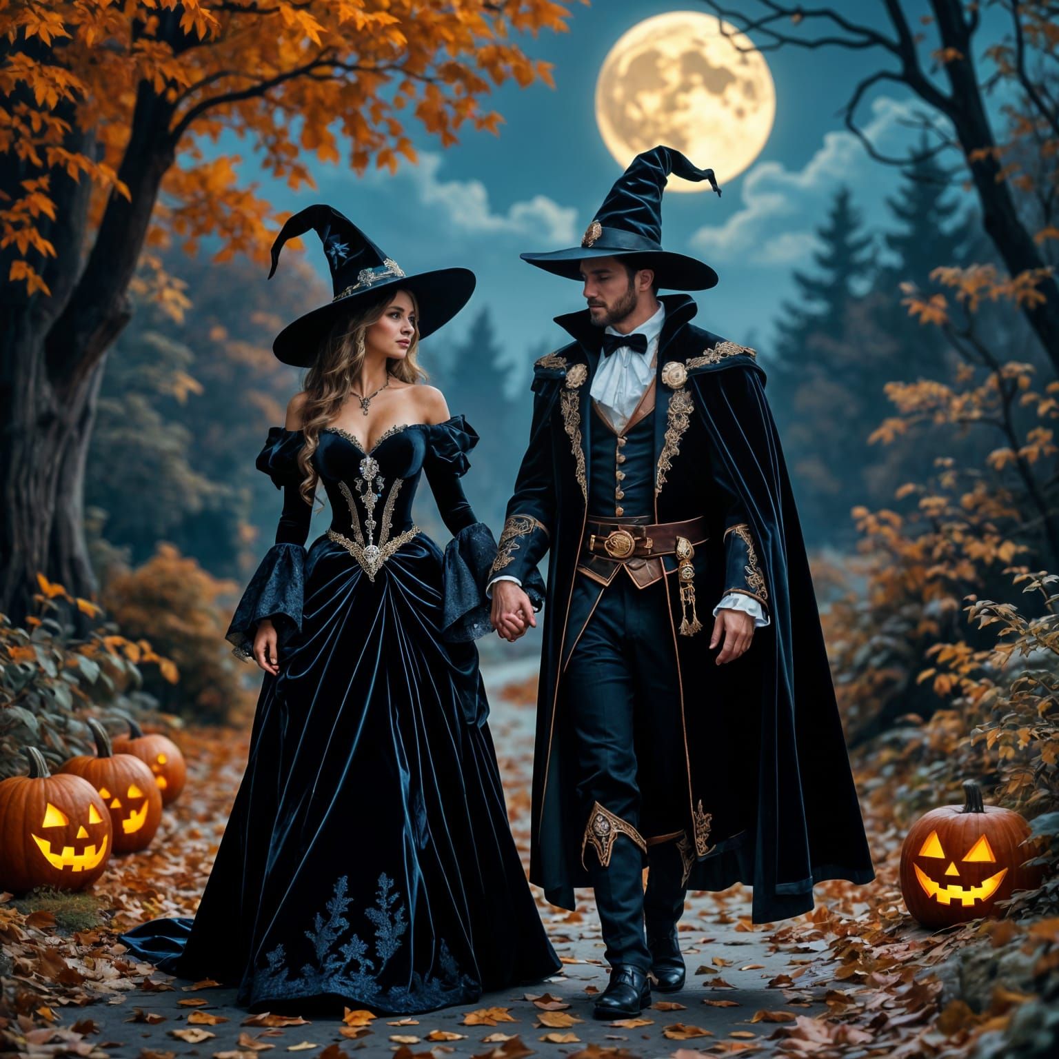 Halloween Date Night on an Autumn Path