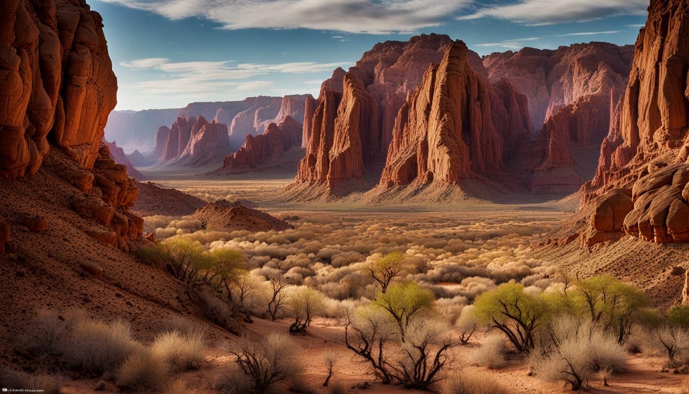 A photo of "Desert Canyon",
a breathtaking vista of arid gra...