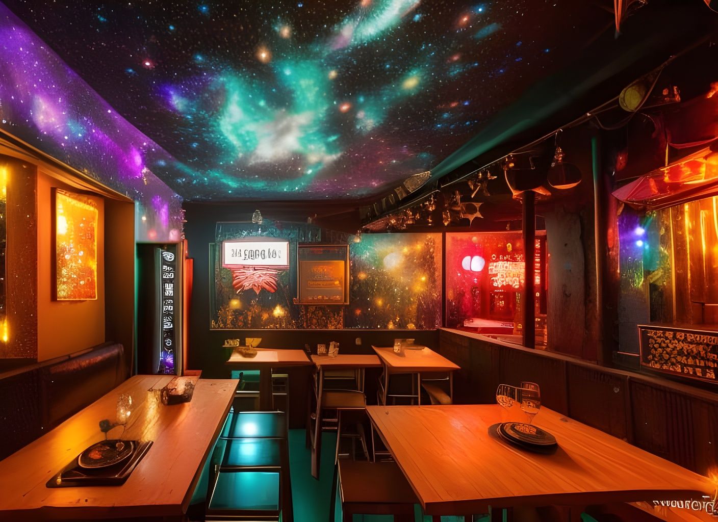 Galaxy Nebula Street Tavern with Twinkle Lights