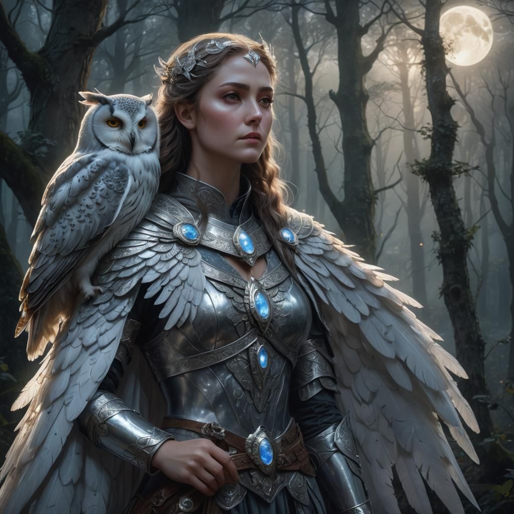 Moon Goddess Paladin in Mystical Forest