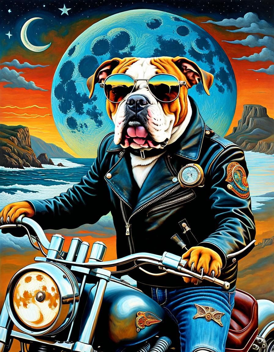 Steampunk Bulldog on Pacific Coast Highway, Surreal Oil Pain...