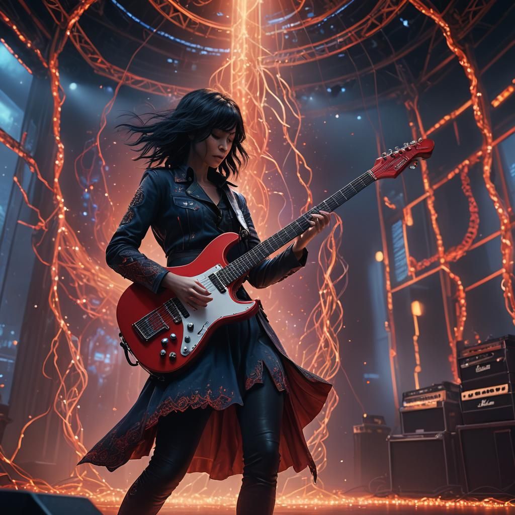 Female Guitarist on Mystical Stage: Fantasy Concept Art