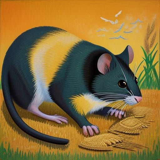 Mouse Stealing Grain in Expressionist Oil Painting