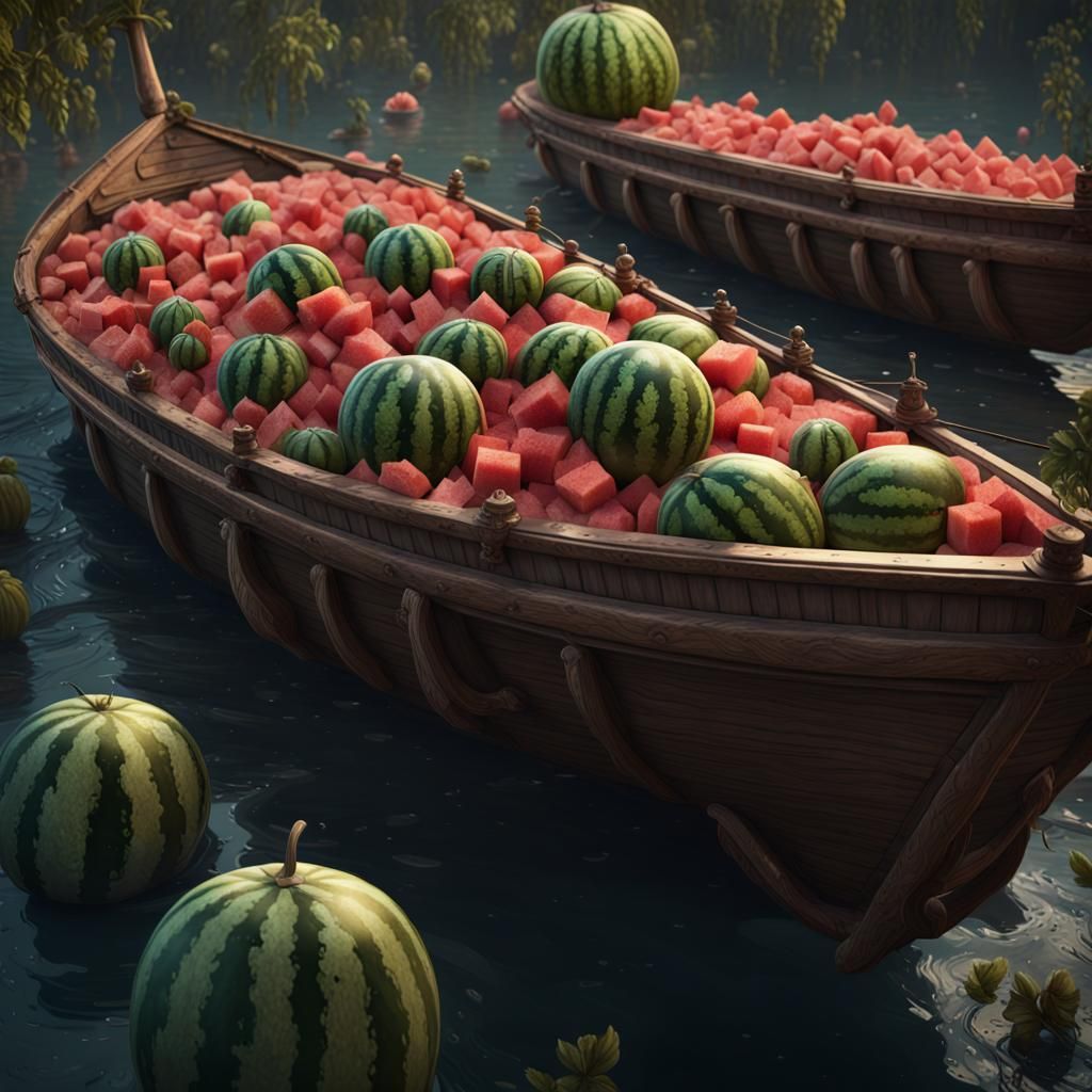 A BOAT FILLED WITH WATERMELONS