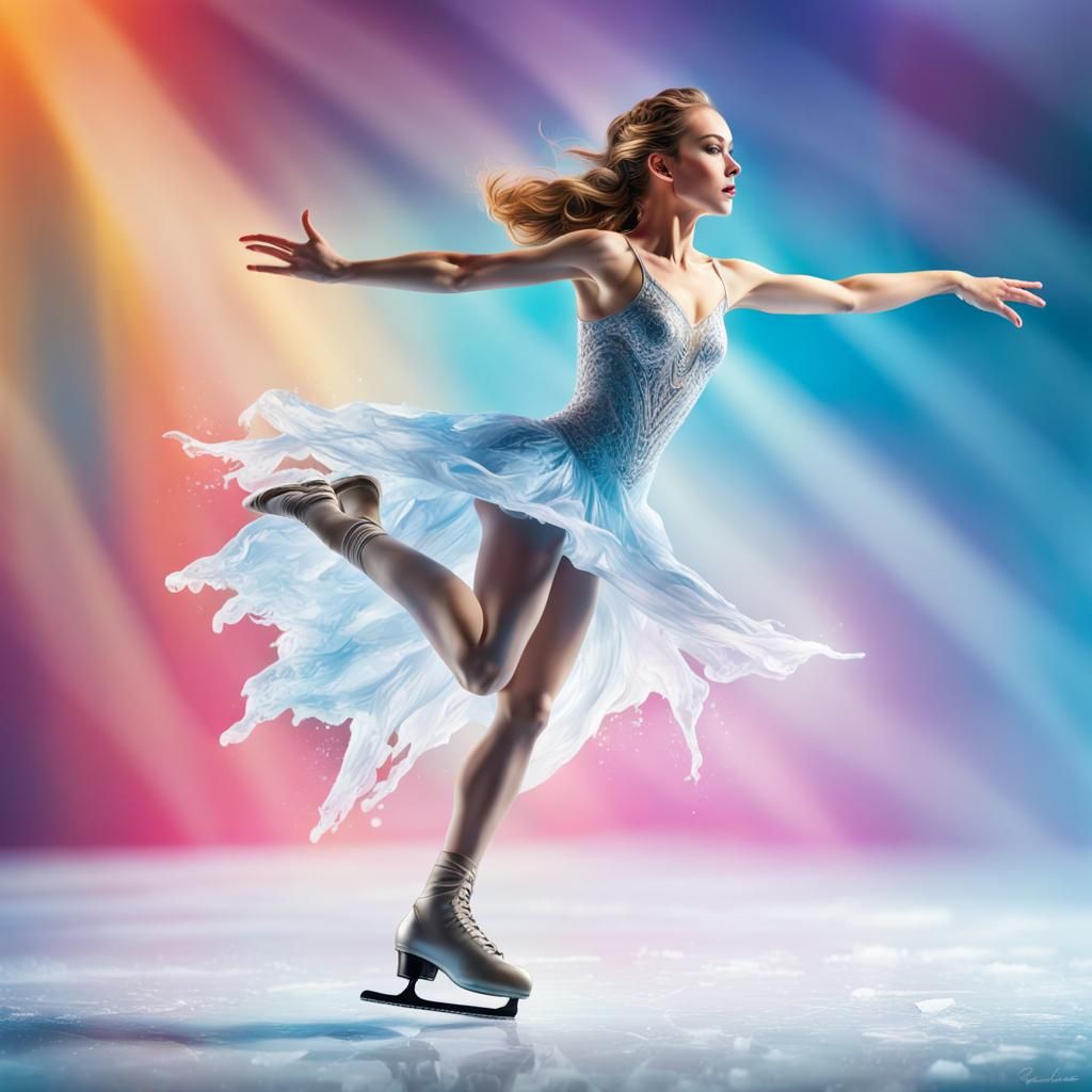 Graceful Ice Princess Figure Skater Mid-Jump