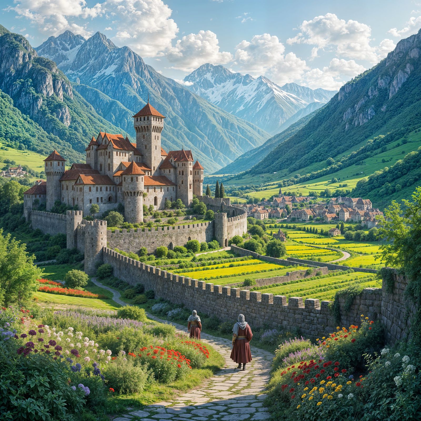 Fertile Valley Landscape with Castle and Gardens
