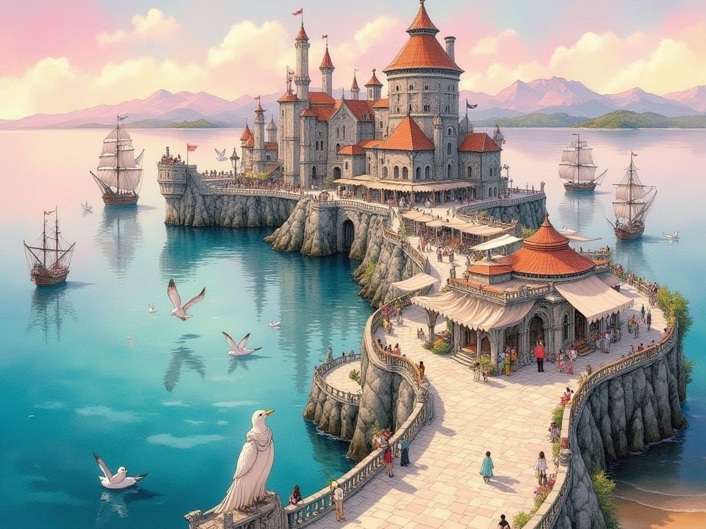 Serene Fantasy Harbour in Anime Style