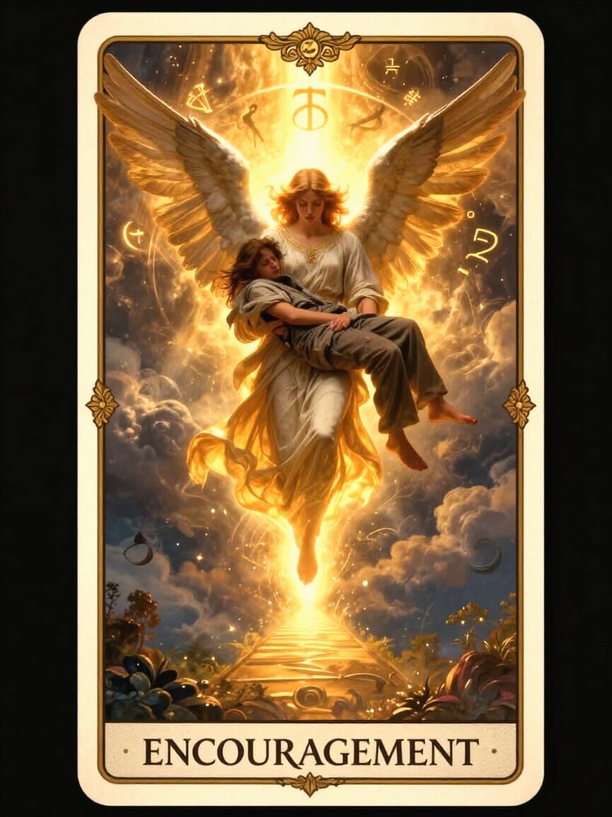 Radiant Figure Guides Traveler on Hopeful Path