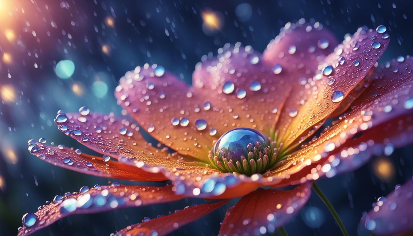 Iridescent Flower in a Starry Flower Rain