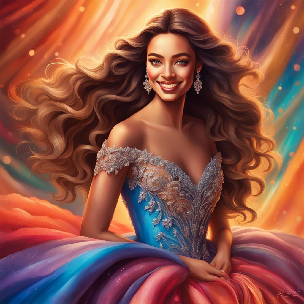 Hyperrealistic Portrait of Woman in Ball Gown